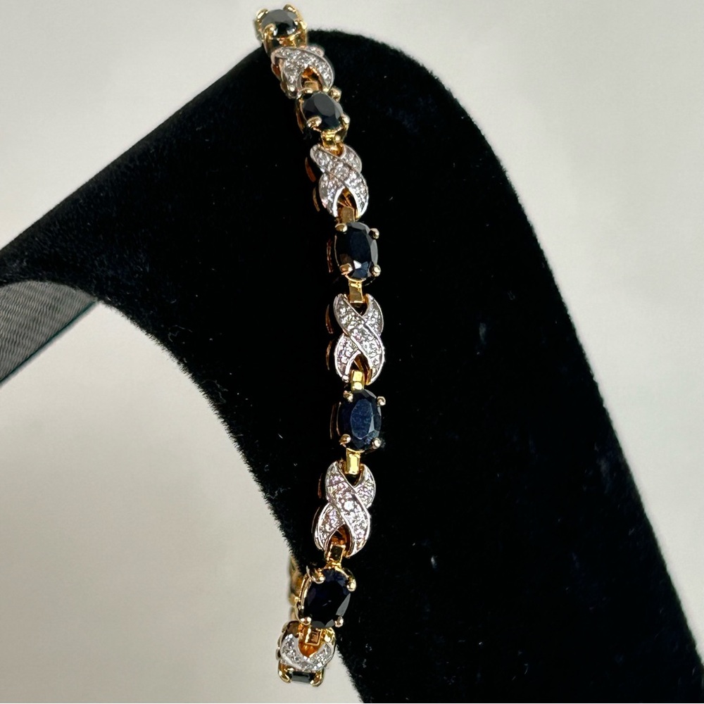 Gold Tone XO Bracelet Simulated Sapphire Tennis Fashion Jewelry September Birth